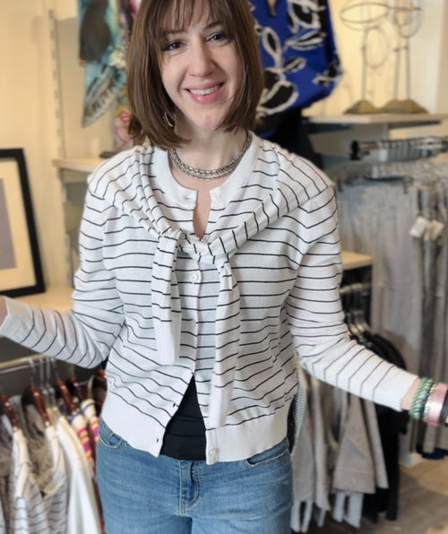 Elliott Lauren Fake Out Cardigan White/Black LAST ONE