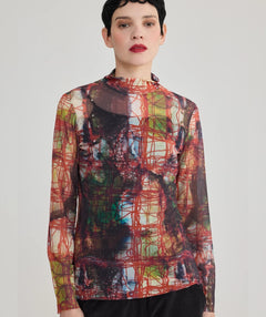 Luukaa Mesh Turtleneck Abstract Graphic