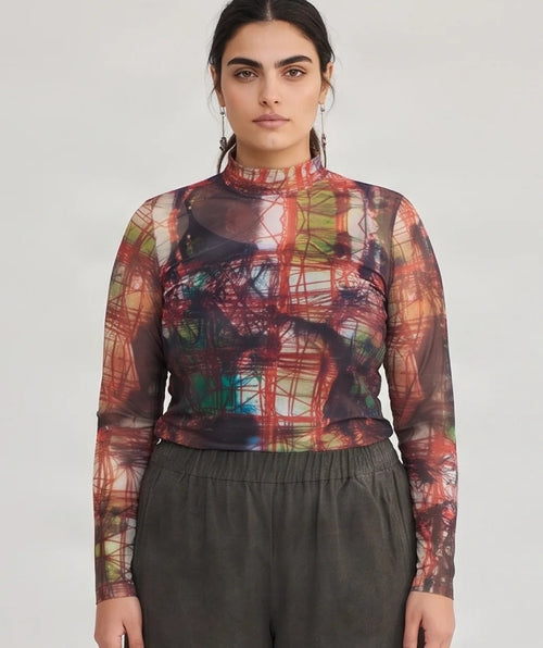 Luukaa Mesh Turtleneck Abstract Graphic