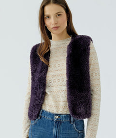 OUI Luxe Faux Fur Vest Mysterioso Plum