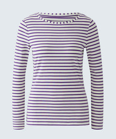 OUI Bright Stripe Tee Violet/White