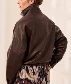 Tribal Relaxed Faux Leather Jacket Saddle Brown
