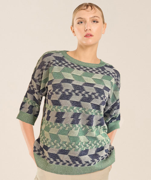 B.Yu Bold Shimmer Checkerboard Pullover