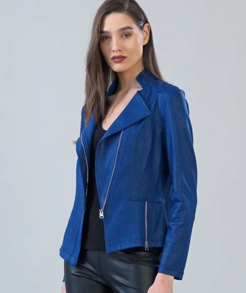 Clara Sunwoo Liquid Leather Moto Cobalt