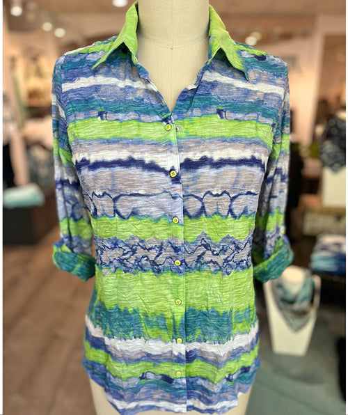 David Cline Crinkle Shirt Lime Wave