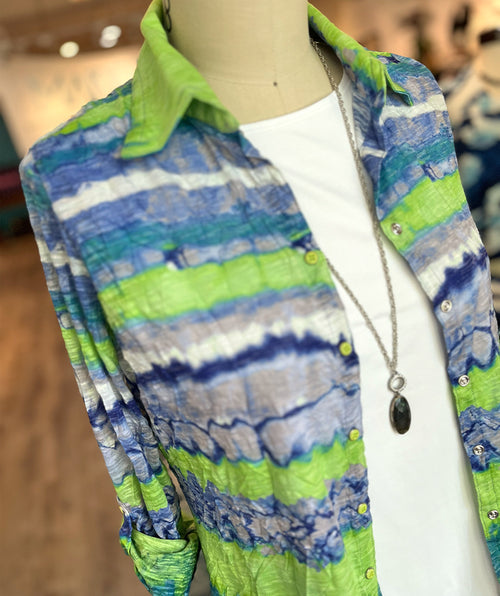 David Cline Crinkle Shirt Lime Wave