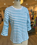 Elliott Lauren Stripe Ruched Tee Turquoise Size Large