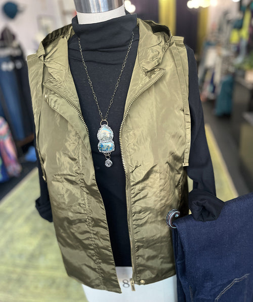 Elliott Lauren Zip Hooded Vest Olive