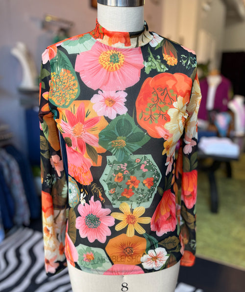 Autumn Bloom Mesh Mock Top