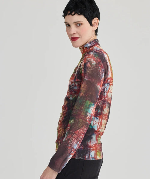 Luukaa Mesh Turtleneck Abstract Graphic