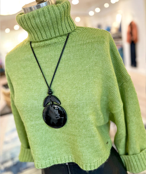 Short Boxy Turtleneck Pullover Lime LAST ONE