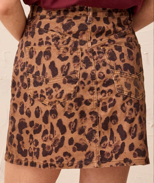 Tribal Leopard Denim Skirt