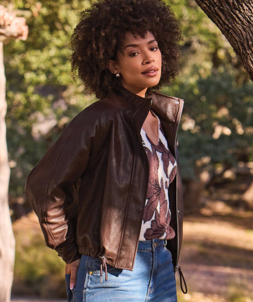 Tribal Relaxed Faux Leather Jacket Saddle Brown
