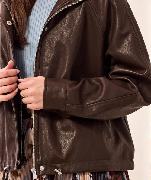 Tribal Relaxed Faux Leather Jacket Saddle Brown
