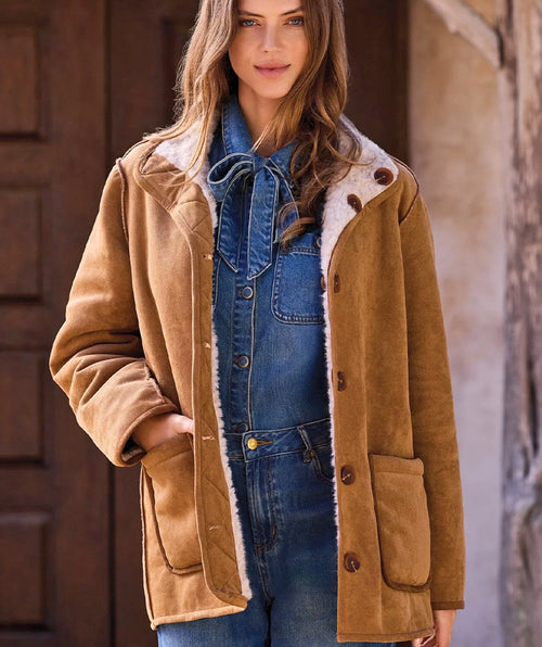 Tribal Cozy Reversible Coat Walnut